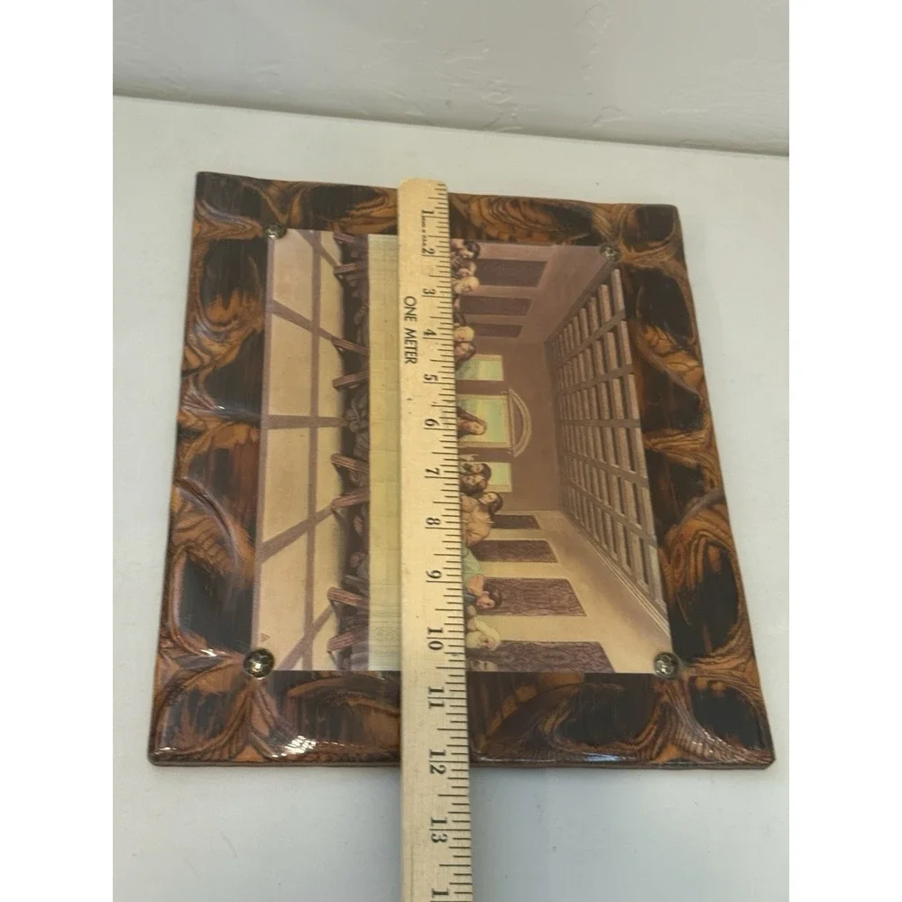 Vintage The Last Supper on Wood Slab Wall Art Plaque Ornate 10